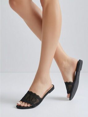 wild fable Black Lace Slide Mules
